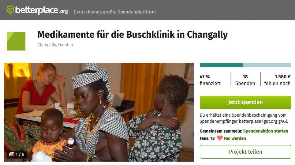 Ein Bildschirmfoto der Spendenseite von Betterplace.org